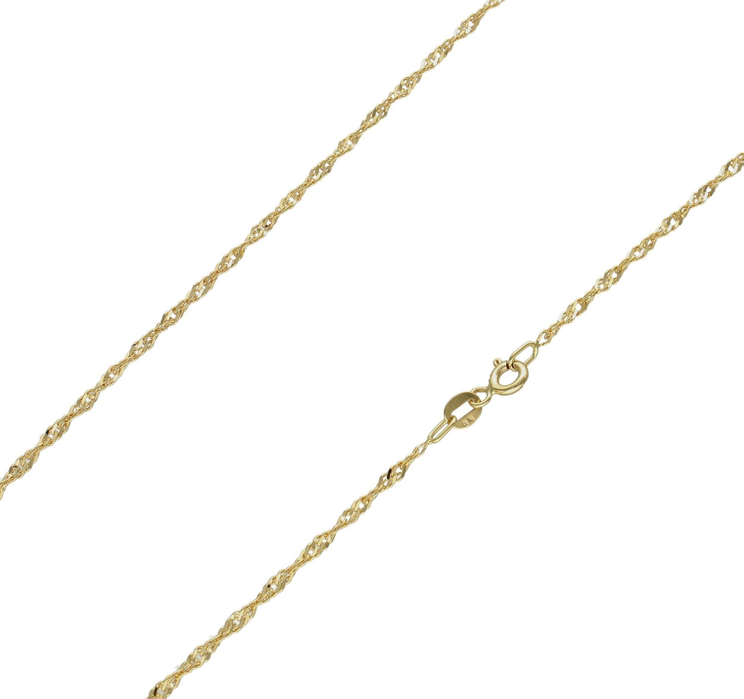 Złoty łańcuszek 585 o splocie singapur 2,2mm DIA-LAN-8100-585 040 2,2mm. Idealnie będzie się też prezentować na tle małej, czarnej sukienki, swoją obecnością dodając jej jeszcze więcej elegancji. Łańcuszek to bardzo dobry pomy (1).jpg